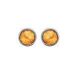 Boucles d'oreilles tige argent rhodi puce ambre vritable