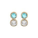 Boucles d'oreilles tige plaqué or 2 oxydes ciel et blanc sertis Boucles d'oreilles tige plaqué or 2 oxydes ciel et blanc sertis
