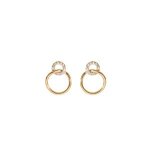 Boucles d'oreilles tige plaqu or 2 ronds 1 avec oxydes blancs sertis et 1 lisse