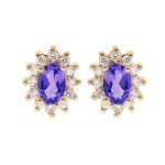 Boucles d'oreilles tige plaqué or améthyste véritable et oxydes blancs sertis Boucles d'oreilles tige plaqué or améthyste véritable et oxydes blancs sertis
