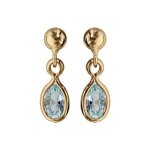 Boucles d'oreilles tige plaqu or clou navette bleu ciel
