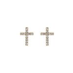 Boucles d'oreilles tige plaqu or croix oxydes blancs sertis