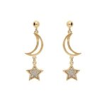 Boucles d'oreilles tige plaqu or lune vide et toile oxydes blancs sertis