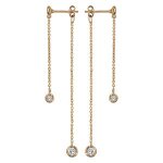 Boucles d'oreilles tige plaqu or pendante double chanette avec oxydes blancs serti clos