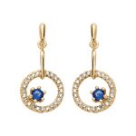 Boucles d'oreilles tige plaqué or pendante ronde 1 verre bleu foncé contour oxydes blancs sertis Boucles d'oreilles tige plaqué or pendante ronde 1 verre bleu foncé contour oxydes blancs sertis