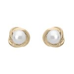 Boucles d'oreilles tige plaqu or puce torsade perle de culture d'eau douce blanche