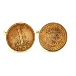 Boutons de manchettes pice de monnaie authentique   pays - bas   1 cent juliana