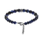 Bracelet acier boules oeil de tigre teint� v�ritable 19 + 3cm