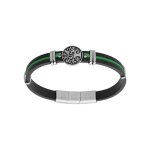 Bracelet acier et caoutchouc noir avec cordon vert motif arbre de vie 19. 5 + 1cm double fermoir Bracelet acier et caoutchouc noir avec cordon vert motif arbre de vie 19. 5 + 1cm double fermoir