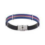Bracelet acier avec cordon et cuir bovin bleu 20cm réglable Bracelet acier avec cordon et cuir bovin bleu 20cm réglable