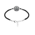 Bracelet acier cordon noir motif rond r�sine et nacre 16 + 3cm