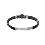Bracelet acier et cuir bovin noir cordon kaki et motif roue 20 + 1cm double fermoir Bracelet acier et cuir bovin noir cordon kaki et motif roue 20 + 1cm double fermoir