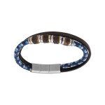 Bracelet acier et cuir bovin véritable noir avec cordon tresse bleu et multi rondelles 20 + 1cm double ... Bracelet acier et cuir bovin véritable noir avec cordon tresse bleu et multi rondelles 20 + 1cm double ...