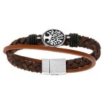 Bracelet acier et cuir tresse marron avec arbre de vie patiné 22cm fermoir aimanté Bracelet acier et cuir tresse marron avec arbre de vie patiné 22cm fermoir aimanté
