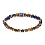 Bracelet acier extensible boules oeil de tigre et sodalite v�ritable