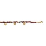 Bracelet acier et pvd dor� verre et pierre rouge v�ritable avec pampilles pastilles 16 + 3cm