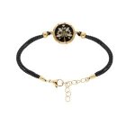 Bracelet acier et pvd jaune cordon noir motif rond avec r�sine 16 + 3cm