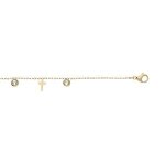 Bracelet acier et pvd jaune avec croix et oxydes blancs sertis 16 + 3cm