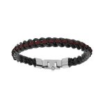 Bracelet acier pvd noir maille gourmette 8mm et cuir bovin bordeau 21cm