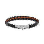 Bracelet acier pvd noir maille gourmette 8mm et cuir bovin orange 21cm Bracelet acier pvd noir maille gourmette 8mm et cuir bovin orange 21cm
