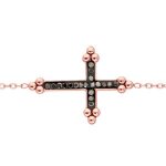 Bracelet acier et pvd rose croix rsine noir et pierres noires 16 + 3cm