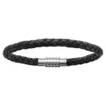 Bracelet acier thabora charms fermoir aimanté et visse cuir bovin noir 23cm Bracelet acier thabora charms fermoir aimanté et visse cuir bovin noir 23cm