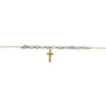 Bracelet argent dor pampille croix avec perles nacre vritable blanche et teinte bleu 16 + 3cm