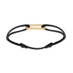 Bracelet argent et dorure jaune motif rectangulaire 9 x 20 x 2mm cordon coulissant noir