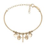 Bracelet argent et dorure jaune semi rigide pampilles coeur croix et miraculeuse rglable