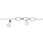 Bracelet argent rhodi 2 pampilles arbre de vie et pierre imitation facet noire 16 + 3cm