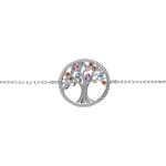 Bracelet argent rhodi arbre de vie contour perl avec oxydes multi couleurs 16 + 2cm