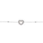 Bracelet argent rhodi� cha�ne boules coeur perl� 16 + 3cm