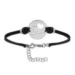 Bracelet argent rhodi cordon double noir interchangeable rondelle coeur motif  je t'aime  dcoup 14 ...