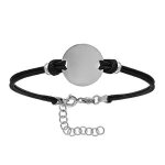 Bracelet argent rhodié cordon double noir interchangeable rondelle vierge 14 + 3cm Bracelet argent rhodié cordon double noir interchangeable rondelle vierge 14 + 3cm