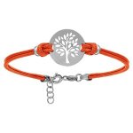 Bracelet argent rhodi cordon double orange interchangeable rondelle gravure arbre de vie 16 + 3cm