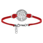 Bracelet argent rhodi cordon double rouge interchangeable rondelle gravure arbre de vie 16 + 3cm