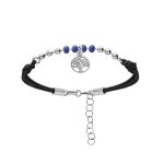 Bracelet argent rhodié cordon noir boules résine bleue et pampille arbre de vie 16 + 3cm Bracelet argent rhodié cordon noir boules résine bleue et pampille arbre de vie 16 + 3cm