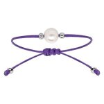 Bracelet argent rhodi cordon rglable violet perle de culture d'eau douce