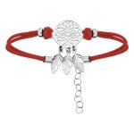 Bracelet argent rhodié cordon rouge attrape reve 16 + 3cm Bracelet argent rhodié cordon rouge attrape reve 16 + 3cm