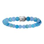 Bracelet argent rhodi� extensible pierre de lave bouddha et boules quartz bleu clair