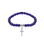 Bracelet argent rhodié extensible pierres naturelles 6mm agate bleu foncé avec croix 15mm oxydes blancs ... Bracelet argent rhodié extensible pierres naturelles 6mm agate bleu foncé avec croix 15mm oxydes blancs ...
