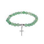 Bracelet argent rhodi extensible pierres naturelles 6mm agate verte avec croix 15mm oxydes blancs