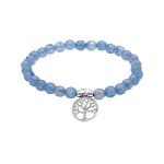 Bracelet argent rhodi extensible pierres naturelles agate bleu clair arbre de vie