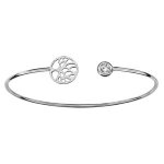 Bracelet argent rhodié jonc ouvert oxyde blanc serti et arbre de vie Bracelet argent rhodié jonc ouvert oxyde blanc serti et arbre de vie