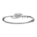 Bracelet argent rhodié massif jonc articule plume oxydes blancs sertis 56x50mm Bracelet argent rhodié massif jonc articule plume oxydes blancs sertis 56x50mm
