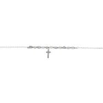 Bracelet argent rhodi pampille croix avec perles nacre vritable blanche et teinte bleu 16 + 3cm