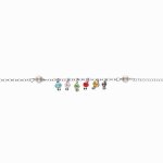 Bracelet argent rhodi� pampilles perles imitation et multicouleur