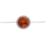 Bracelet argent rhodi� pendentif puce 8mm ambre v�ritable 16 + 3cm
