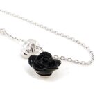 Bracelet argent  t�te de mort  fleur noire