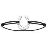 Bracelet cordon réglable noir argent rhodié fer À cheval Bracelet cordon réglable noir argent rhodié fer À cheval